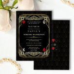 Luxury Gatsby Casino Las Vegas Poker Wedding Kaart<br><div class="desc">Uniek casino Royale en Great Gatsby voor het kaartontwerp. Hij heeft een kunstdecostijl, een Roaring 1920's oude rode Hollywood lijst harten, Q en K op twee hoeken (het simuleren van speelkaarten), op gouden zwarte Art Deco patroonachtergrond. Er wordt een speciale formulering gebruikt zoals in pokerspel. Op de achterkant van het...</div>