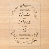 Luxury Geometric Botanical Gold Wedding  Acryl Uitnodigingen (Voorkant)