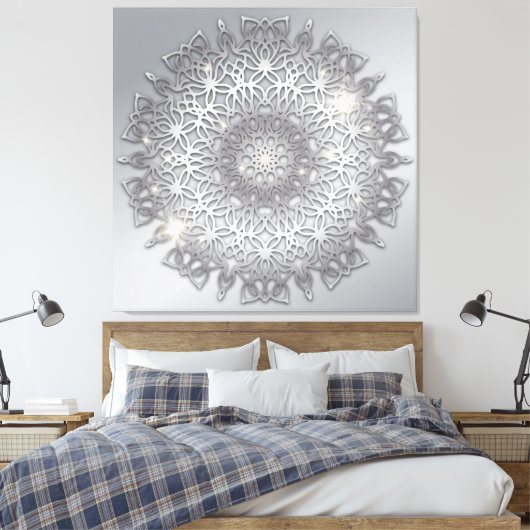 Luxury Gglozing Sparkouszilver Metallic Mandala Canvas Afdruk (Insitu (Slaapkamer))