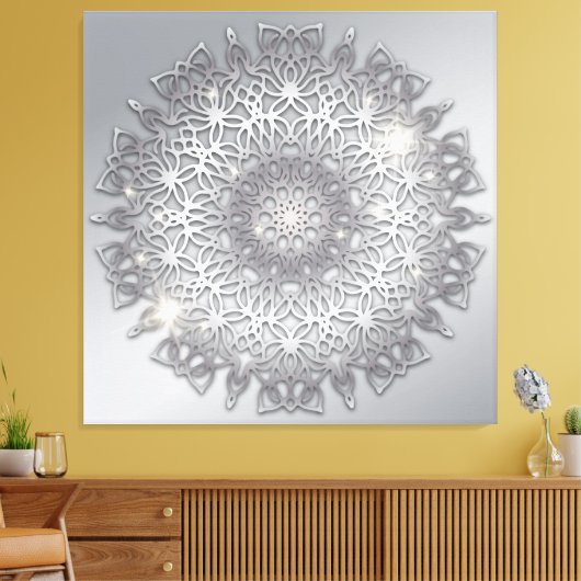 Luxury Gglozing Sparkouszilver Metallic Mandala Canvas Afdruk (Insitu (Woonkamer))