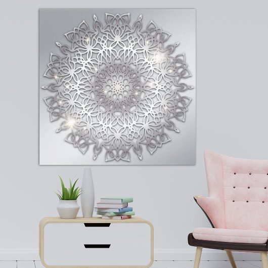 Luxury Gglozing Sparkouszilver Metallic Mandala Canvas Afdruk