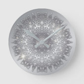 Luxury Gglozing Sparkouszilver Metallic Mandala Ronde Klok (Voorkant)