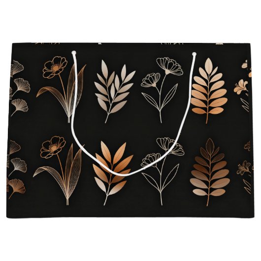 Luxury Ginkgo & Floral Line Art Gift Carrier Bag Groot Cadeauzakje (Voorkant)