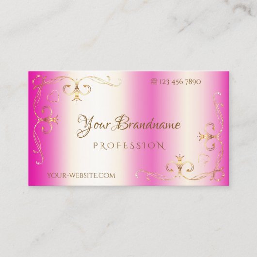 Luxury Girly Pink  Corner Ornamental Visitekaartje (Voorkant)