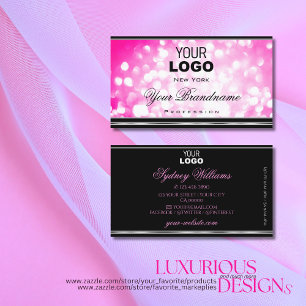 Luxury Girly Pink Glitter Logo Black Silver Border Visitekaartje