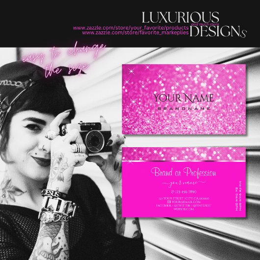 Luxury Girly Pink Glitter Luminous Stars Glamoureu Vierkante Visitekaartje