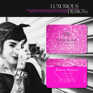 Luxury Girly Pink Glitter Luminous Stars Monogram Visitekaartje