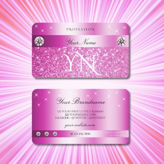 Luxury Girly Pink Glitter Sparking Stars Monogram Visitekaartje