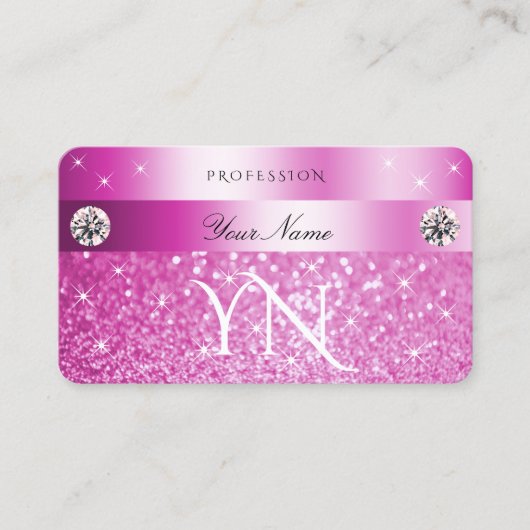 Luxury Girly Pink Glitter Sparking Stars Monogram Visitekaartje (Voorkant)