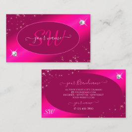 Luxury Girly Pink Glitter Stars Diamonds Initialen Visitekaartje