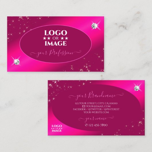 Luxury Girly Pink Glitter Stars Diamonds met Logo Visitekaartje (Voorkant / Achterkant)