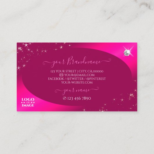 Luxury Girly Pink Glitter Stars Diamonds met Logo Visitekaartje (Achterkant)