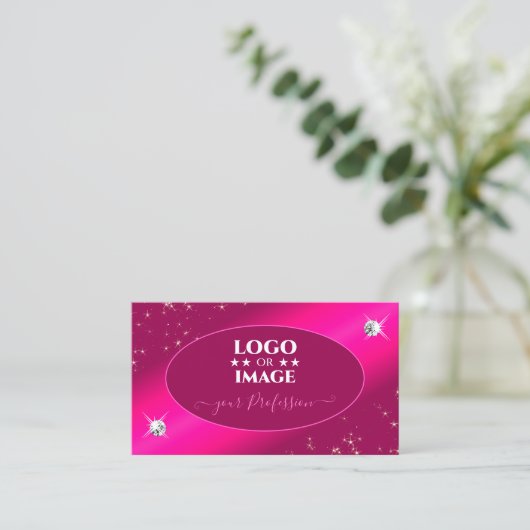 Luxury Girly Pink Glitter Stars Diamonds met Logo Visitekaartje (Staand voorkant)