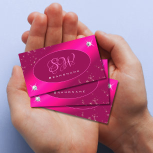 Luxury Girly Pink Glitter Stars Diamonds Monogram Visitekaartje