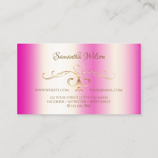 Luxury Girly Pink Gold  hoeken met Logo Visitekaartje (Achterkant)