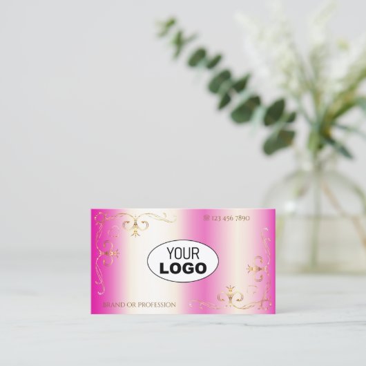 Luxury Girly Pink Gold  hoeken met Logo Visitekaartje (Staand voorkant)