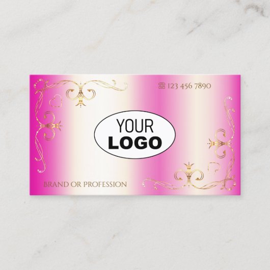 Luxury Girly Pink Gold  hoeken met Logo Visitekaartje (Voorkant)