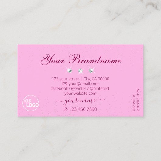 Luxury Girly Pink Sparkle Stars Diamonds met Logo Visitekaartje (Achterkant)