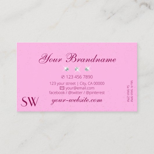 Luxury Girly Pink Sparkle Stars Diamonds Monogram Visitekaartje (Achterkant)