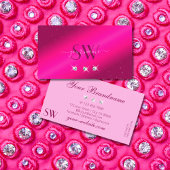 Luxury Girly Pink Sparkle Stars Diamonds Monogram Visitekaartje