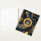 Luxury Glam Black Blue Gold Agate Marble Monogram Planner (Display)