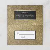 Luxury Glam Black en Gold Glitter Wedding Table Plaatskaartje (Buitenkant ongevouwen)