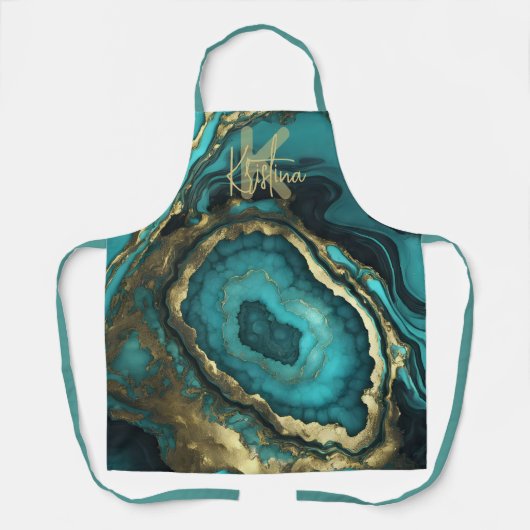 Luxury Glam Chic Teal Turquoise & Gold Agate Geode Schort (Voorkant)