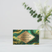 Luxury Glam Emerald Green and Gold Agate Marble Visitekaartje (Staand voorkant)