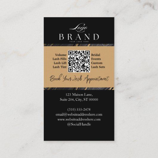 Luxury Glam Eye Lashes Extensions Black Gold Agate Visitekaartje (Achterkant)