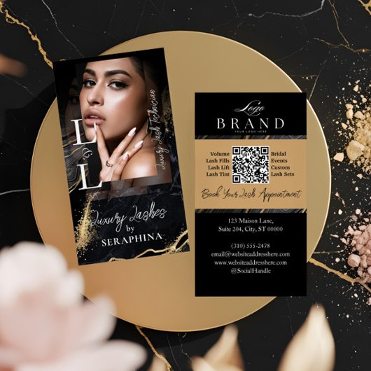 Luxury Glam Eye Lashes Extensions Black Gold Agate Visitekaartje