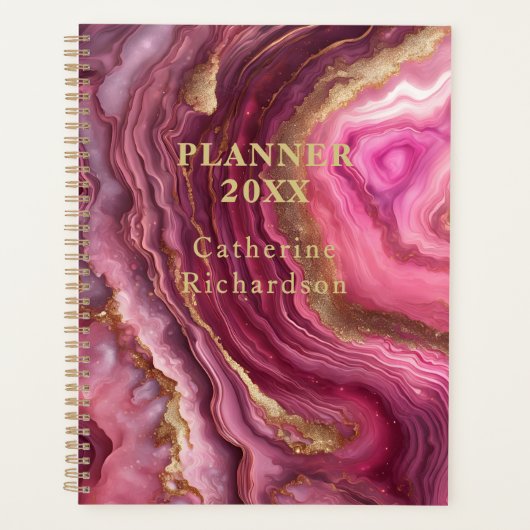 Luxury Glam Magenta Purple Agate & Gold Geode Planner (Voorkant)