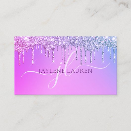 Luxury Glam Monogram Paars Visitekaartje (Voorkant)