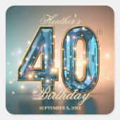 Luxury Glamorous Chic Teal Crystal 40th Birthday Vierkante Sticker (Voorkant)