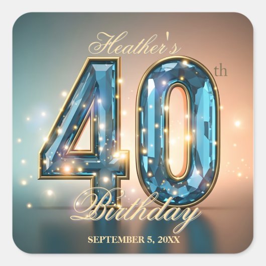 Luxury Glamorous Chic Teal Crystal 40th Birthday Vierkante Sticker (Voorkant)