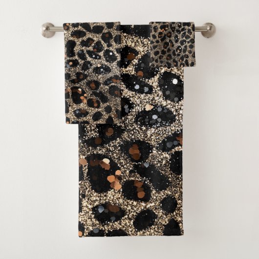 Luxury Glitter Brown Black Gold Leopard Pattern Bad Handdoek (Insitu)