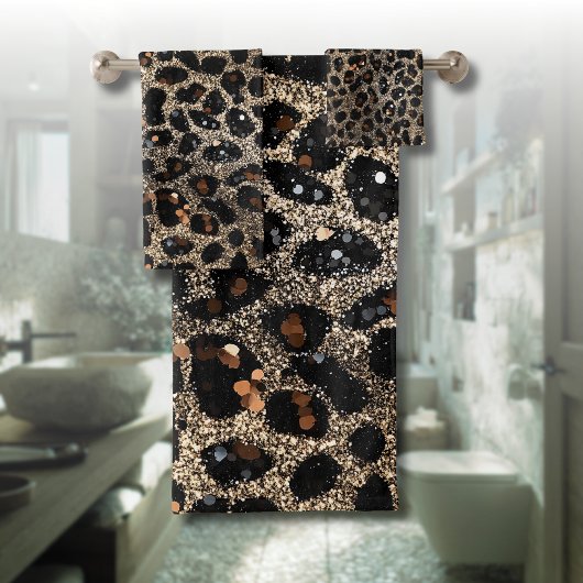 Luxury Glitter Brown Black Gold Leopard Pattern Bad Handdoek