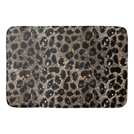 Luxury Glitter Brown Black Gold Leopard Pattern Badmat (Voorkant)