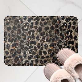Luxury Glitter Brown Black Gold Leopard Pattern Badmat