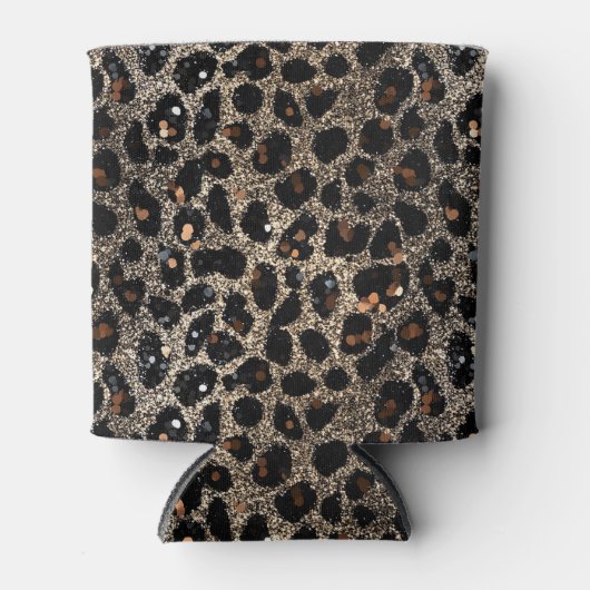 Luxury Glitter Brown Black Gold Leopard Pattern Blikjeskoeler (Voorkant)