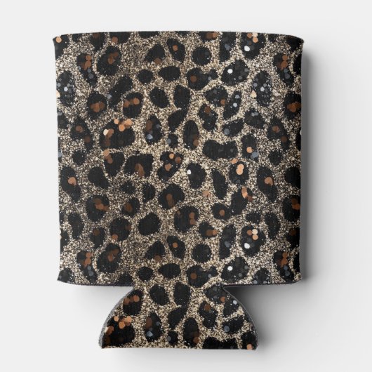 Luxury Glitter Brown Black Gold Leopard Pattern Blikjeskoeler (Achterkant)