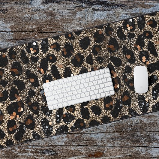 Luxury Glitter Brown Black Gold Leopard Pattern Bureaumat