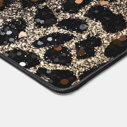 Luxury Glitter Brown Black Gold Leopard Pattern Bureaumat (Hoek)