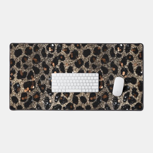 Luxury Glitter Brown Black Gold Leopard Pattern Bureaumat (Keyboard & Muis)