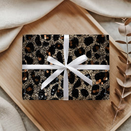 Luxury Glitter Brown Black Gold Leopard Pattern Cadeaupapier