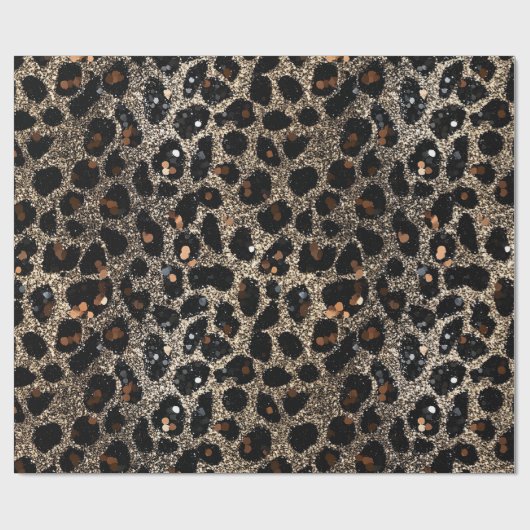 Luxury Glitter Brown Black Gold Leopard Pattern Cadeaupapier (Vlak)