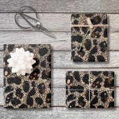 Luxury Glitter Brown Black Gold Leopard Pattern Inpakpapier Vel