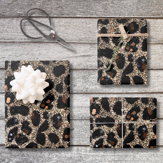 Luxury Glitter Brown Black Gold Leopard Pattern Inpakpapier Vel