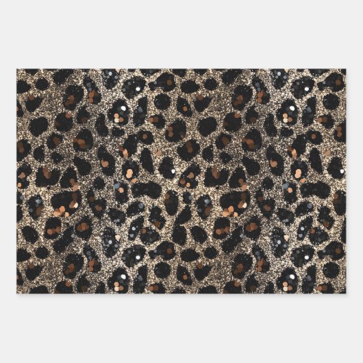 Luxury Glitter Brown Black Gold Leopard Pattern Inpakpapier Vel (Voorkant)