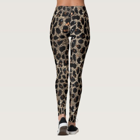 Luxury Glitter Brown Black Gold Leopard Pattern Leggings (Achterkant)