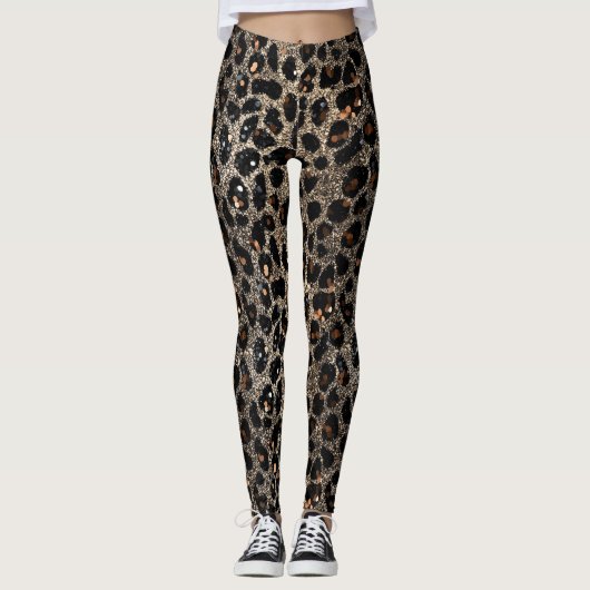 Luxury Glitter Brown Black Gold Leopard Pattern Leggings (Voorkant)